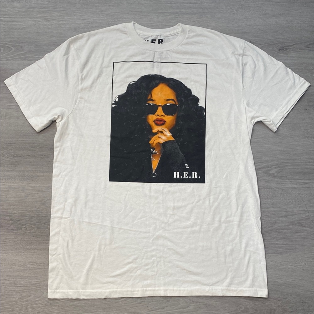 White Graphic T-Shirt with H.E.R. Design